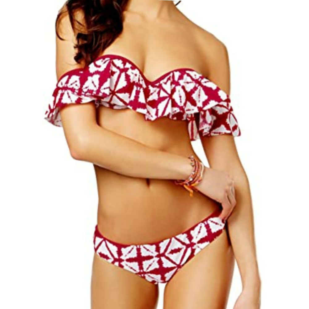 Raisins burgundy & white tie dye off the shoulder bikini set